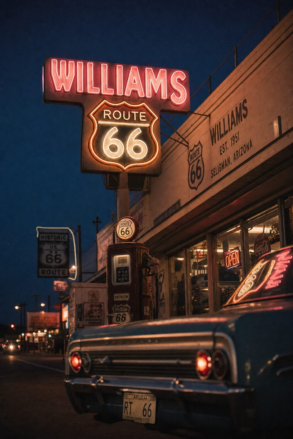 Williams Route 66 neon sign